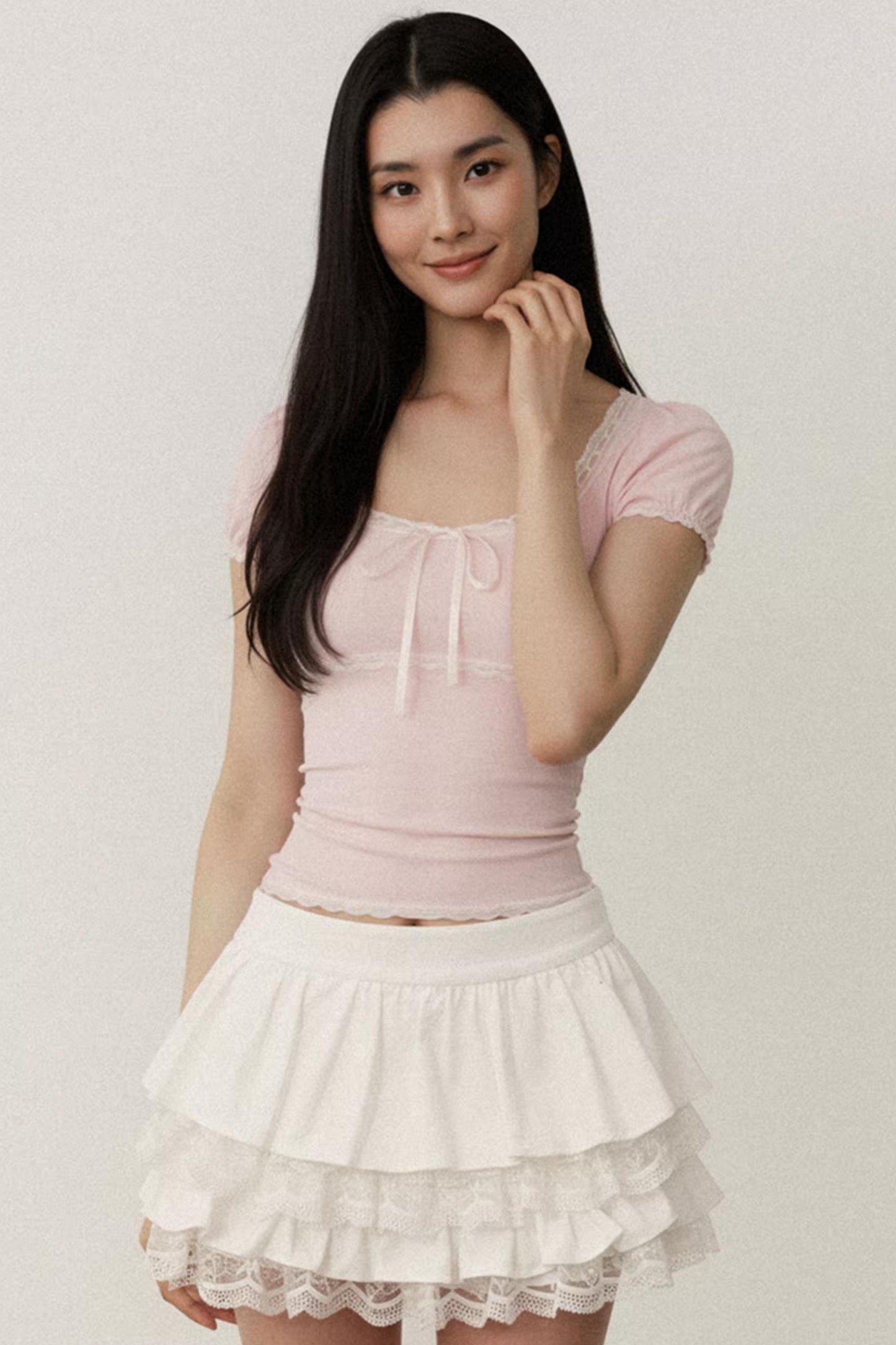 Pink Lace Puff Sleeve Top