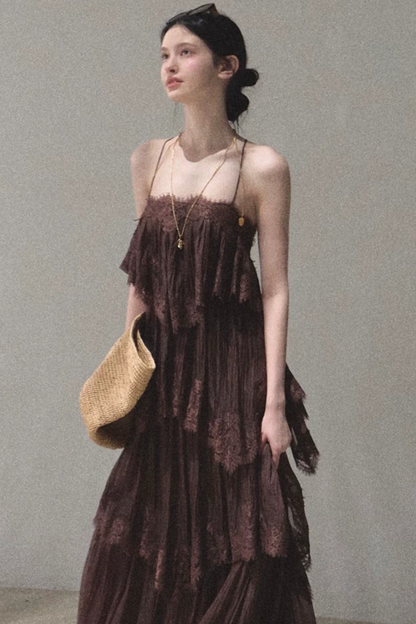 Heartbeat Lace Tiered Dress and Camisole Set
