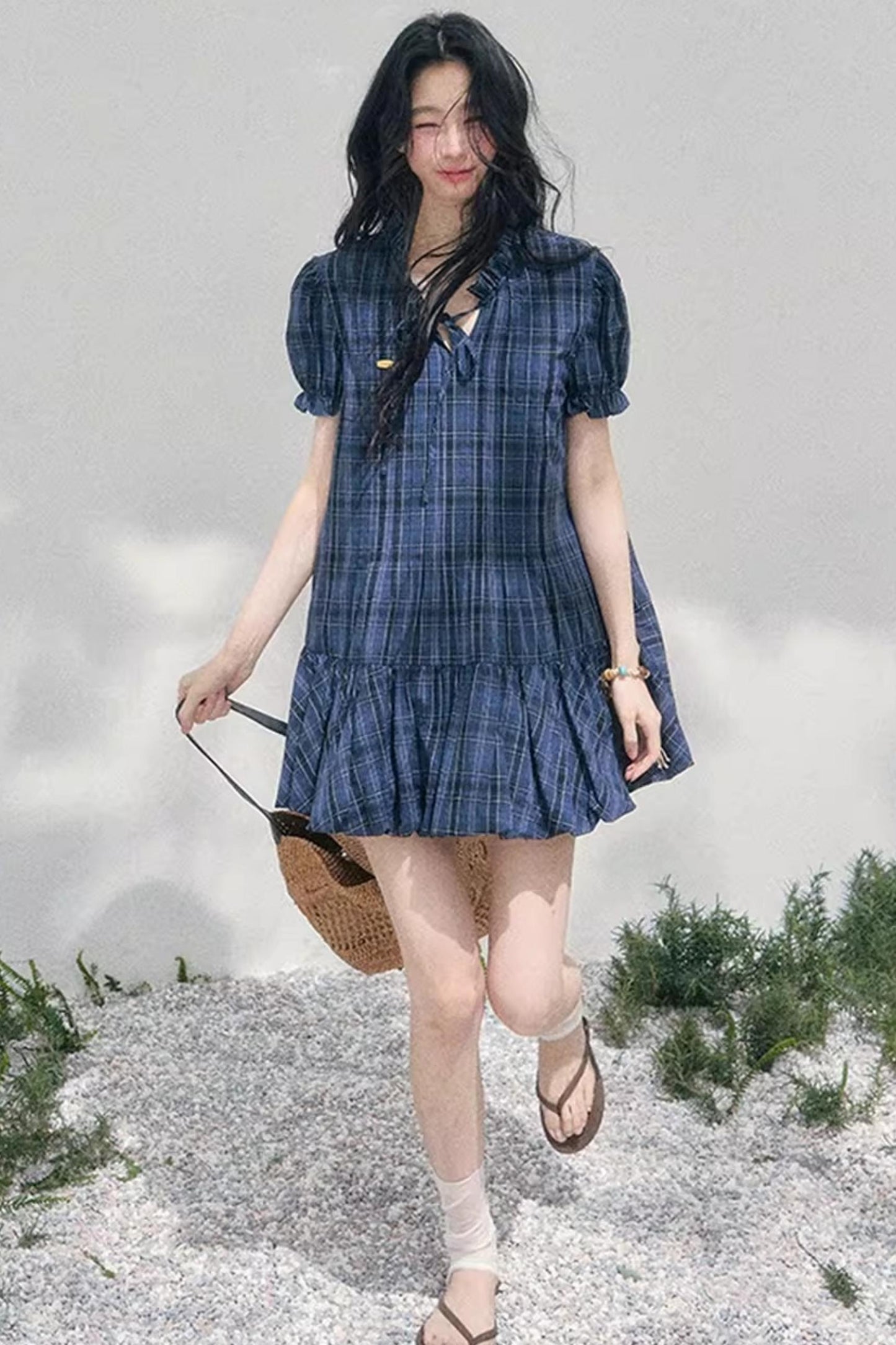 Plaid Puff Sleeve Dress