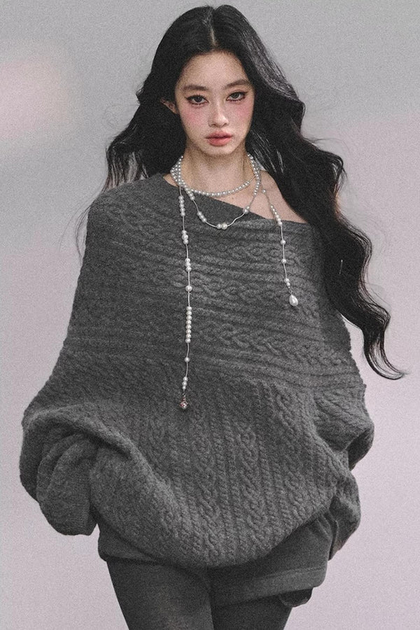 American Off-Shoulder Cable Sweater
