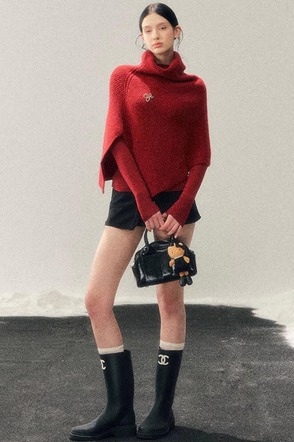 Maple Leaf Knit Sweater Cape Set-Up