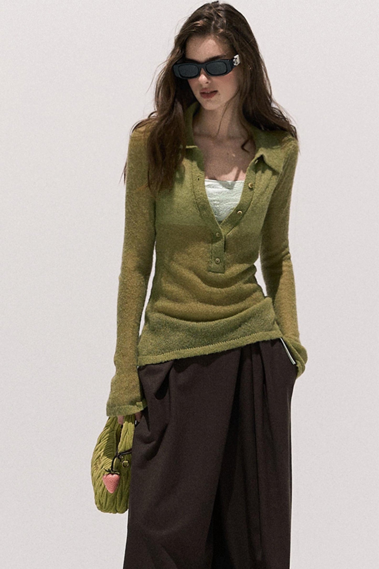 V-Neck Long Sleeve Wool Knit Top