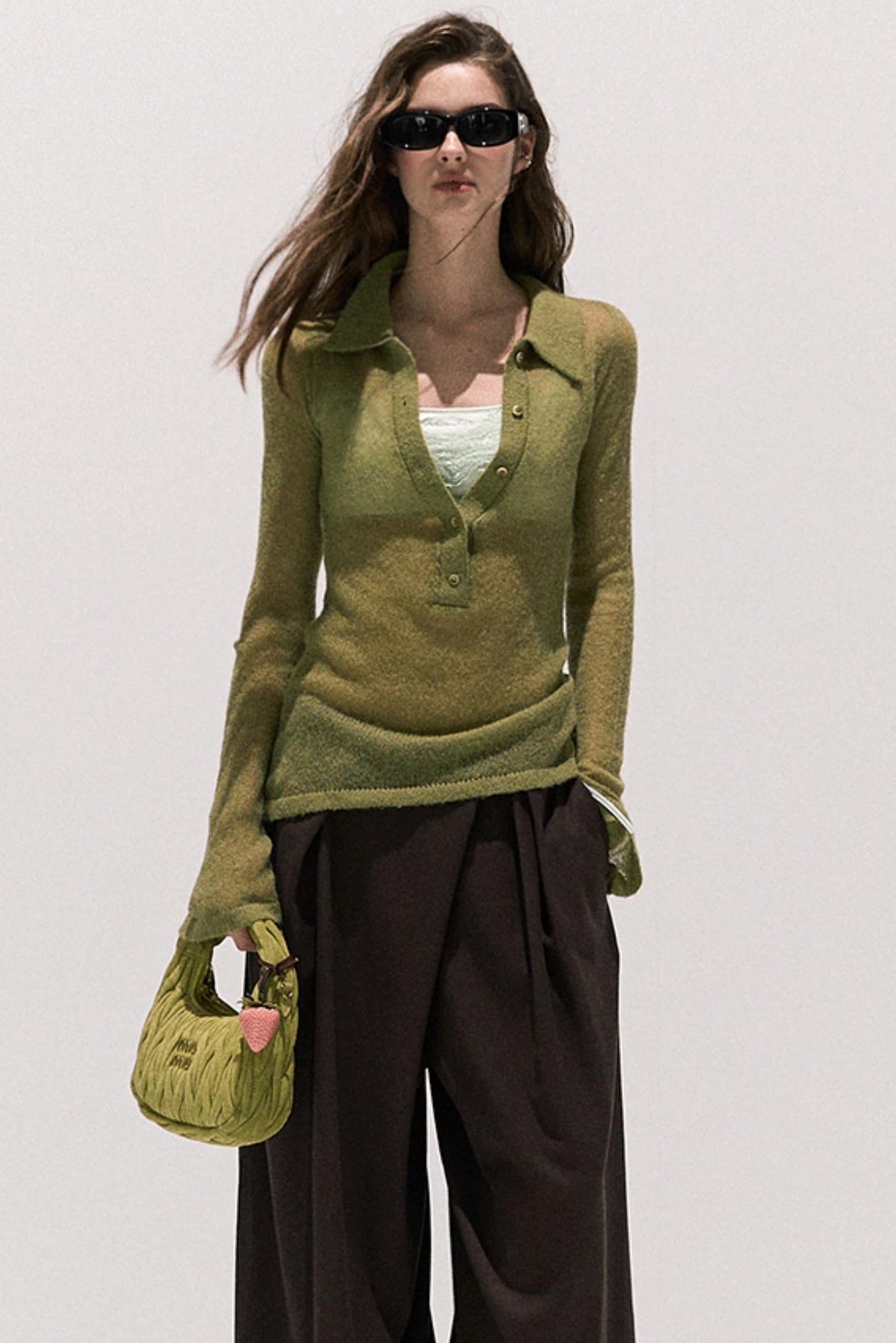 V-Neck Long Sleeve Wool Knit Top