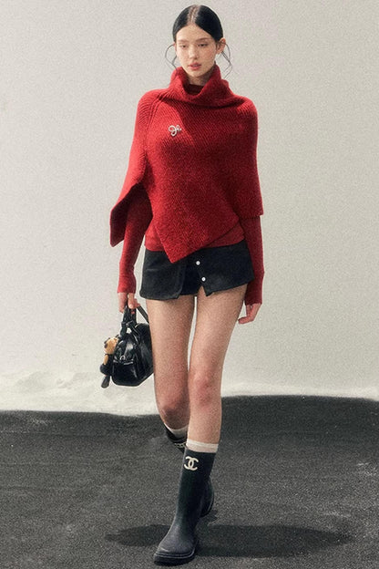 Maple Leaf Knit Sweater Cape Set-Up