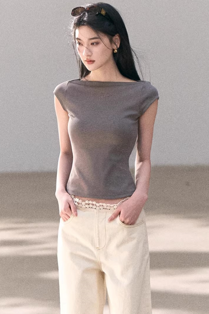 Washed Wide-Leg Lace Pants