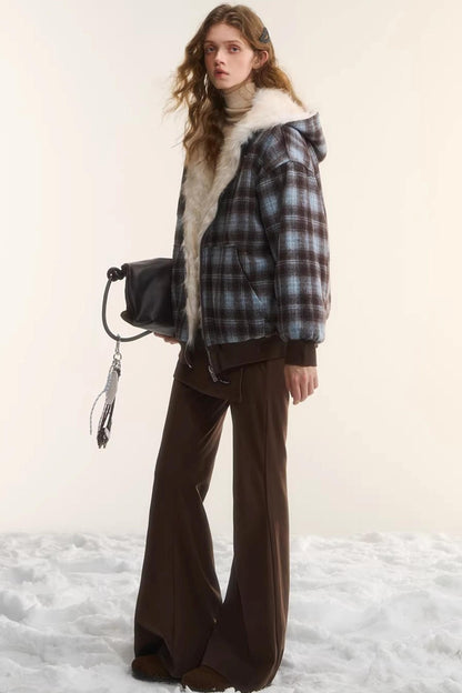 Reversible Plaid Plush Coat