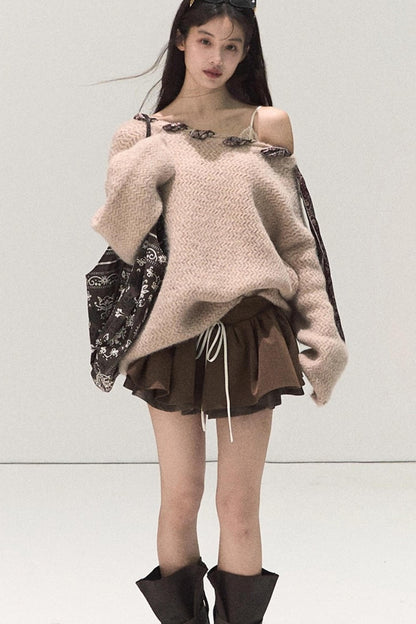 Plaid Color-Blocked A-Line Skirt