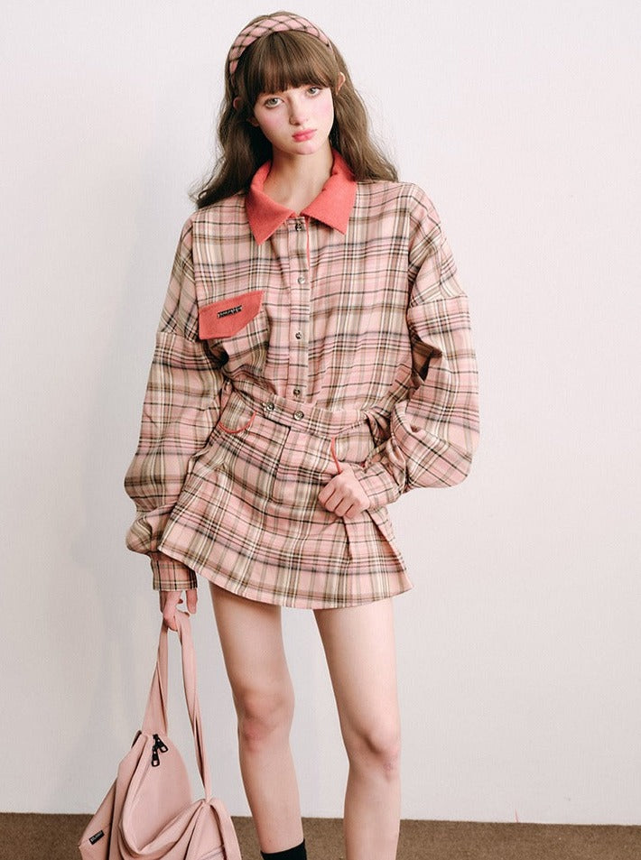 Plaid coat and skirt sets