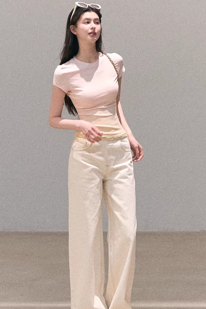 Washed Wide-Leg Lace Pants