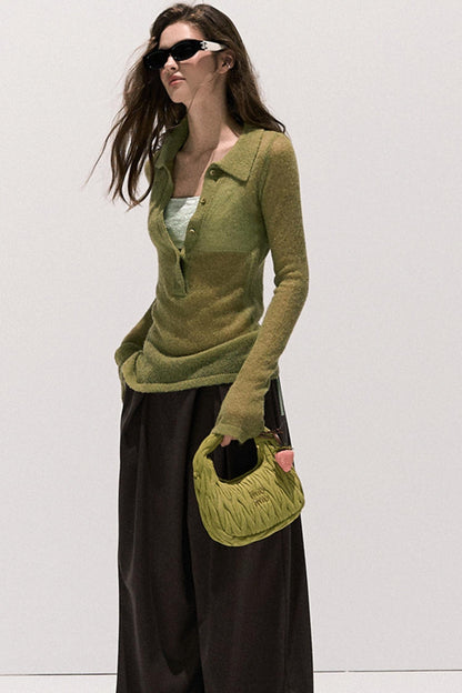 V-Neck Long Sleeve Wool Knit Top