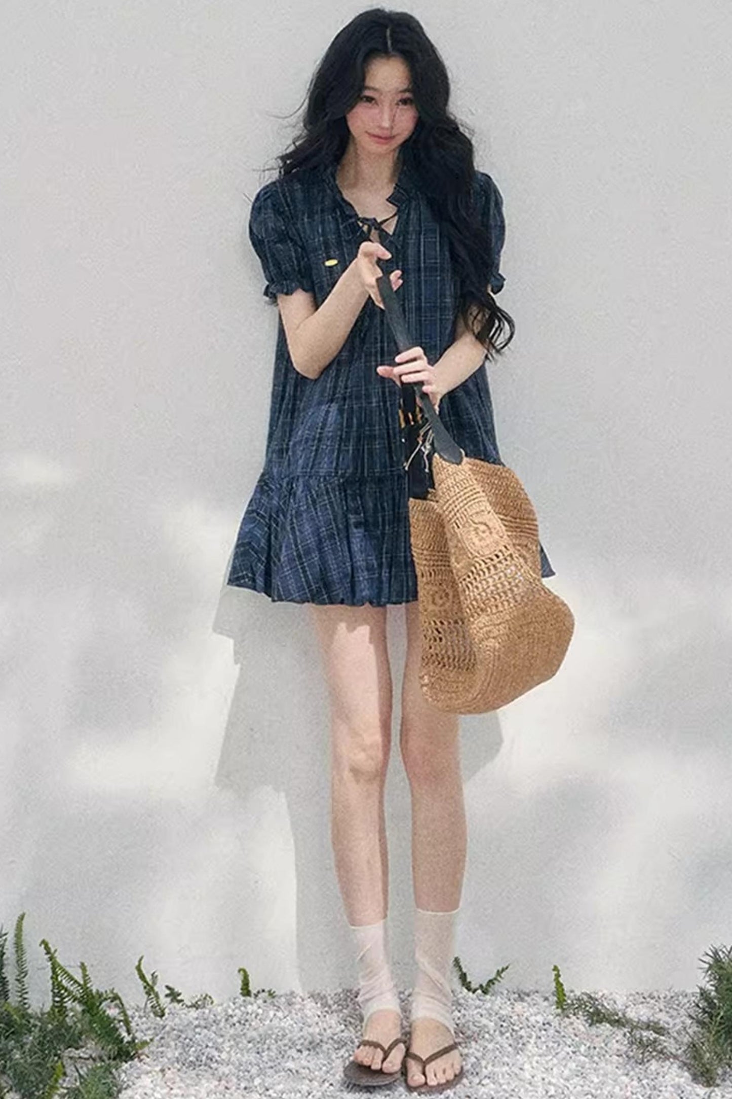 Plaid Puff Sleeve Dress