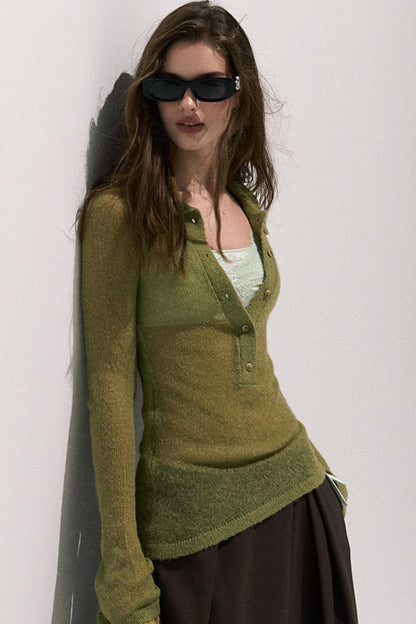 V-Neck Long Sleeve Wool Knit Top