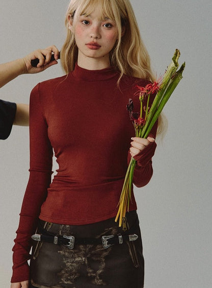 solid color slim breathable turtleneck tops