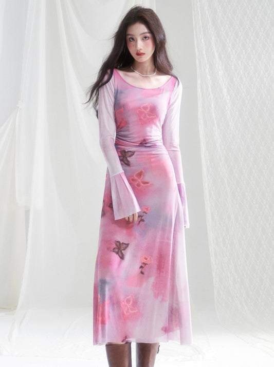 Long and cropped bell sleeve dress