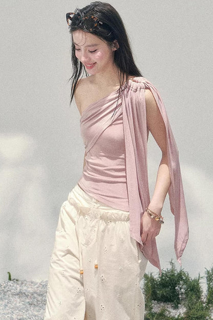 Sunset Coral Asymmetrical Top