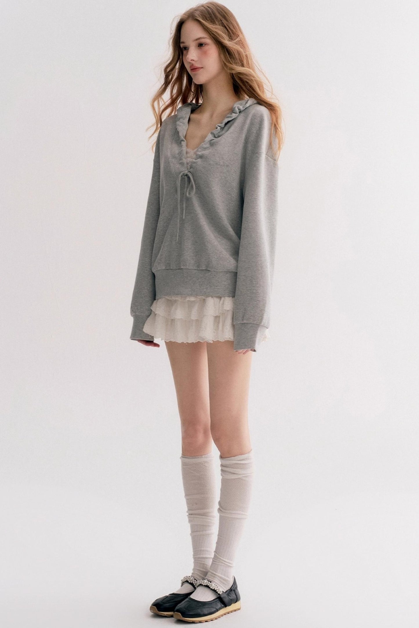 Pleated Hooded Sweatshirt Set-Up