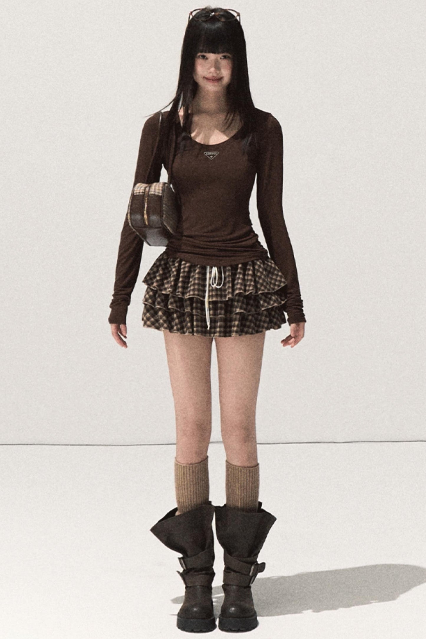 Shrine Plaid Woolen Cake A-Line Skirt