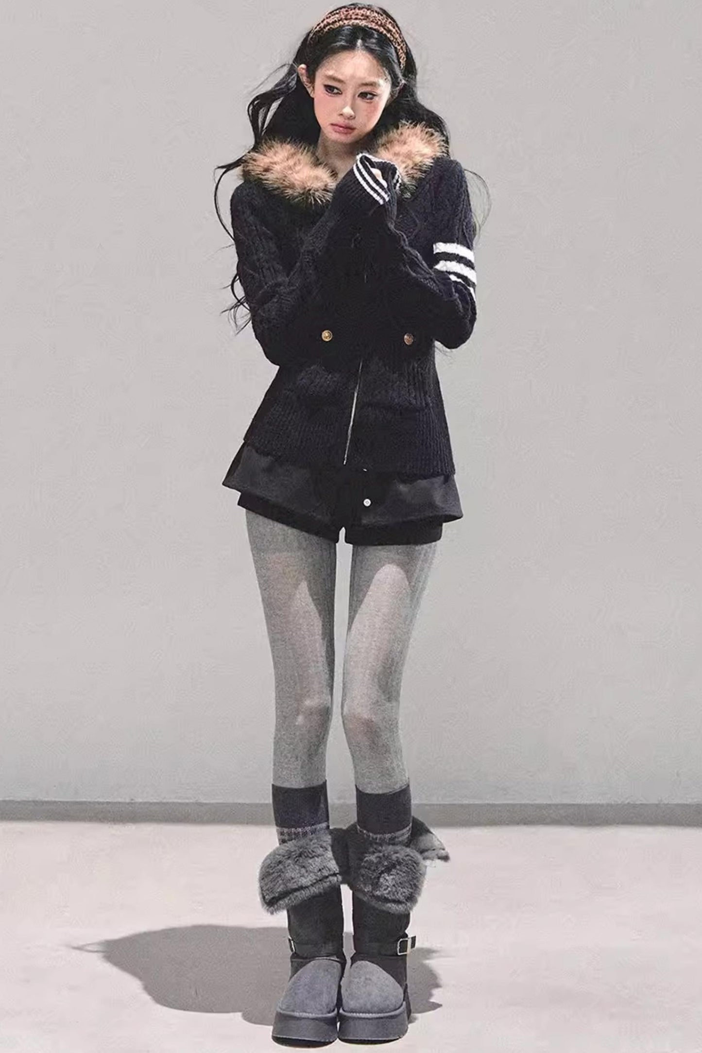 Hooded Cable Knit Sweater