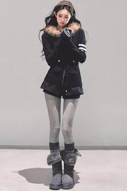 Hooded Cable Knit Sweater