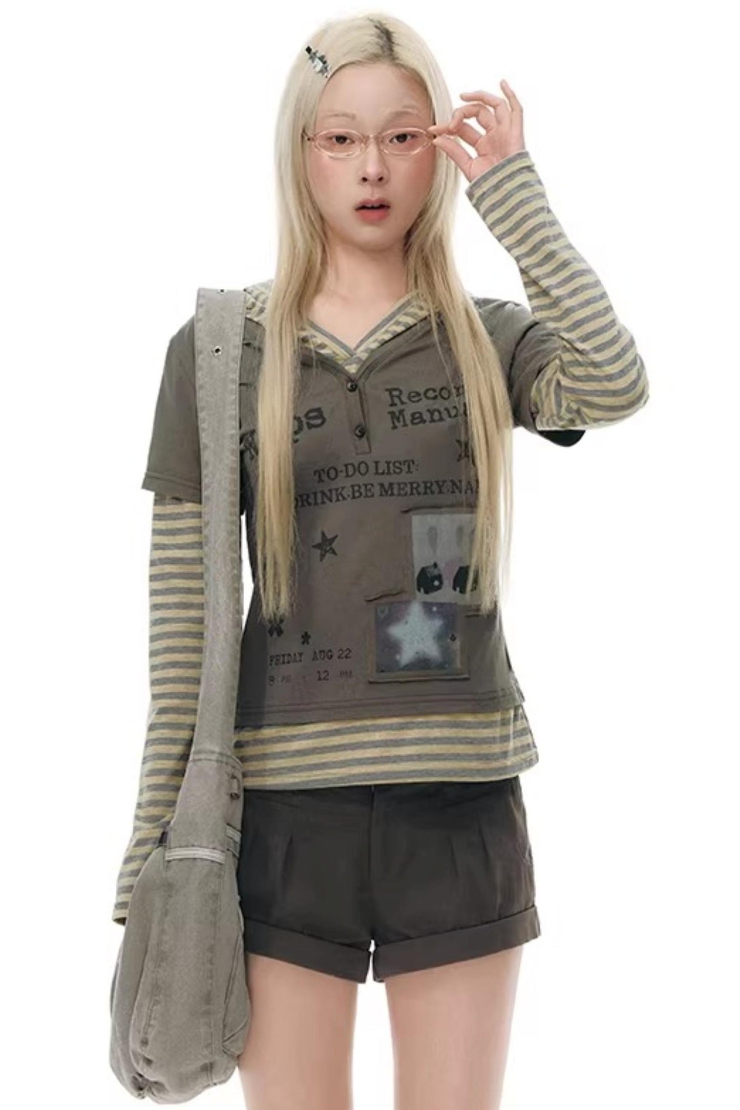 Hooded Spliced Long-Sleeve Top