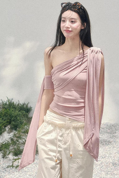 Sunset Coral Asymmetrical Top