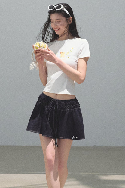 Embroidered Puffy A-Line Skirt