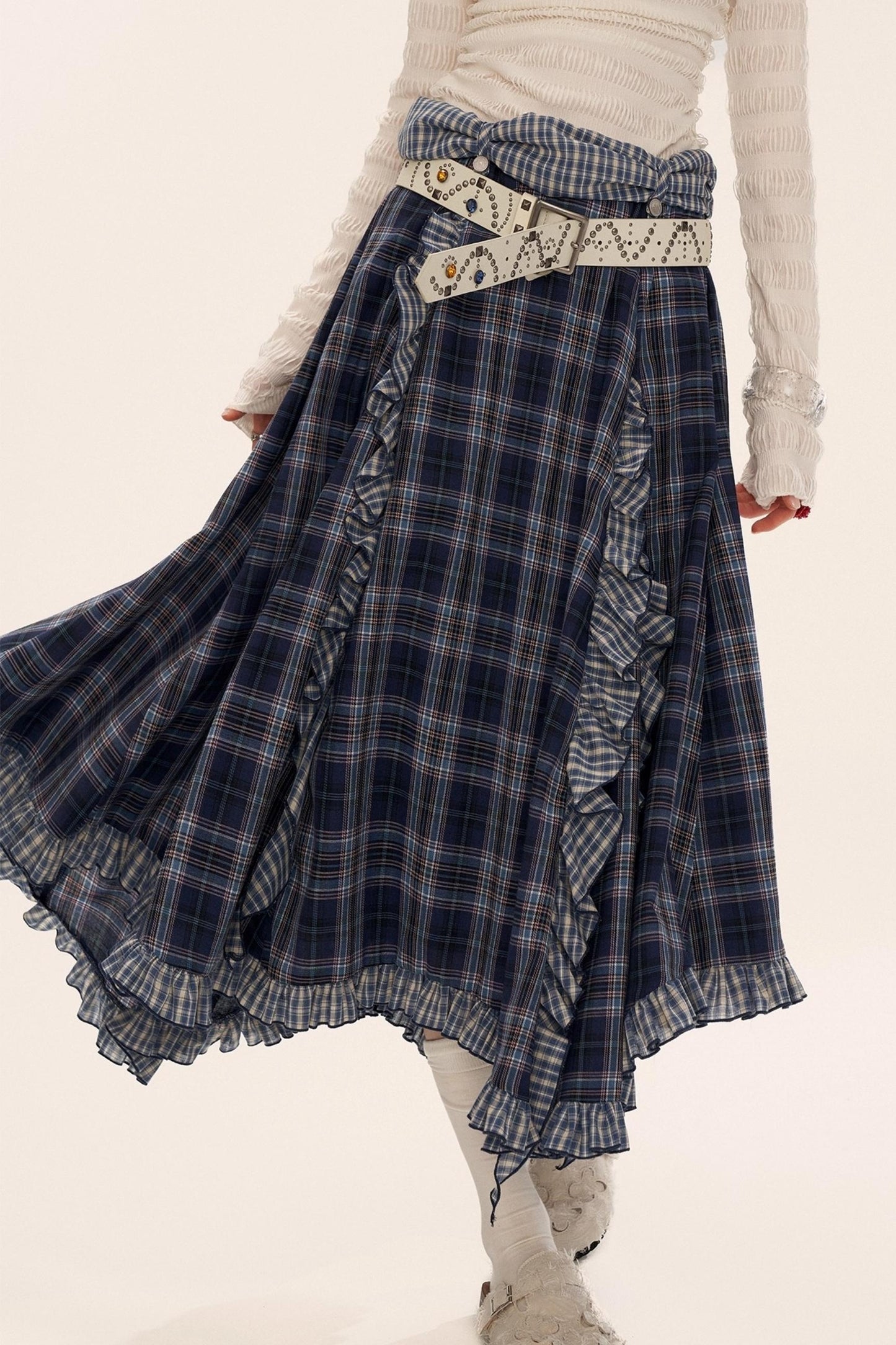 Spliced Plaid Long Skirt