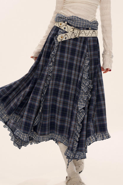 Spliced Plaid Long Skirt