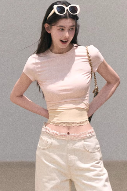 Washed Wide-Leg Lace Pants