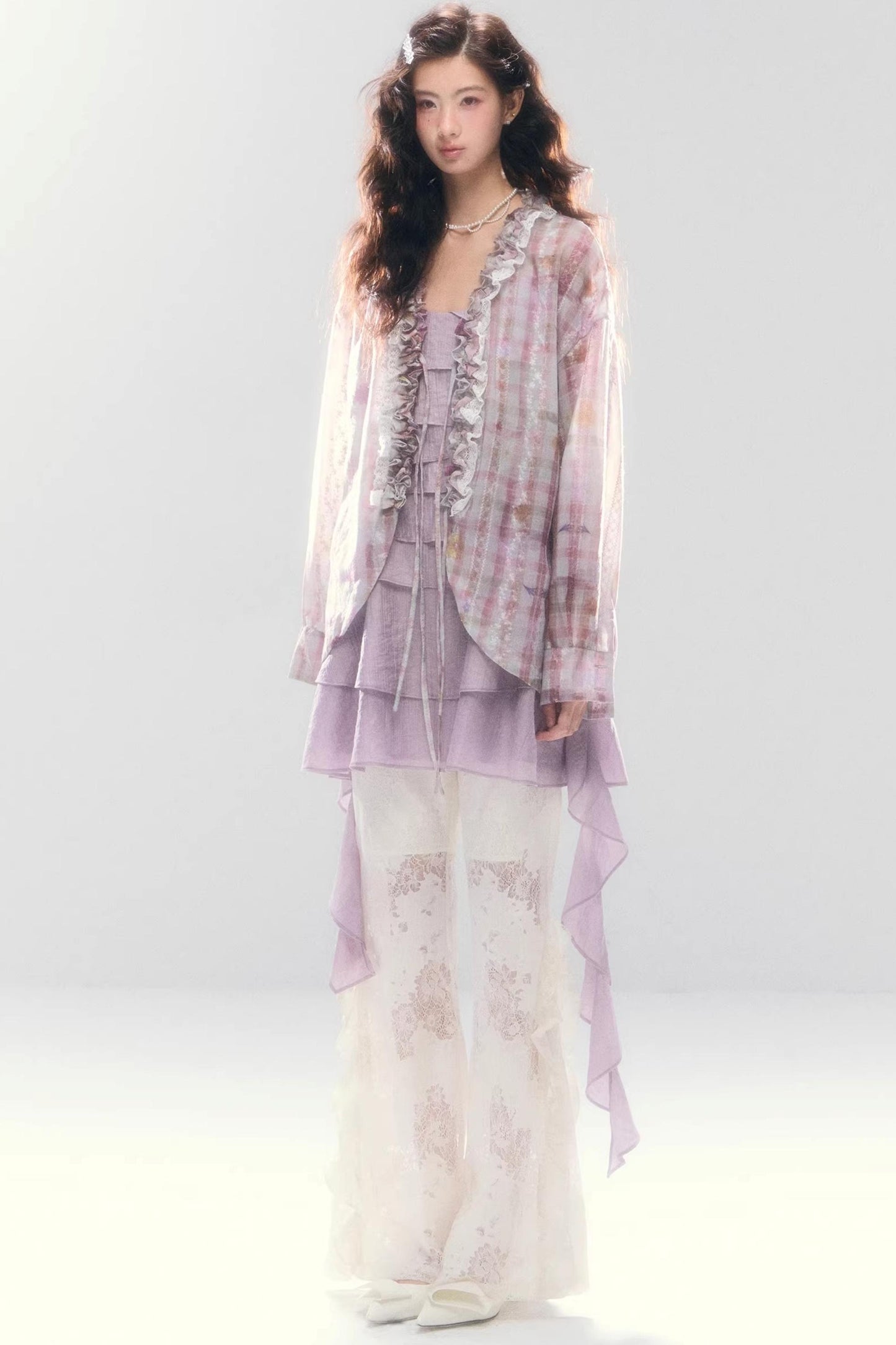 Lace-Tie Cotton Cardigan Matching Set