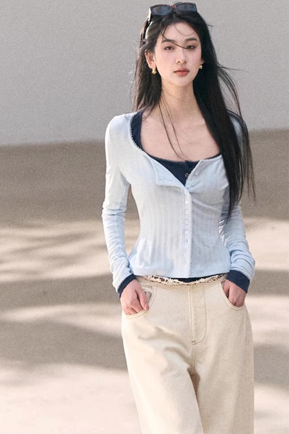 Washed Wide-Leg Lace Pants