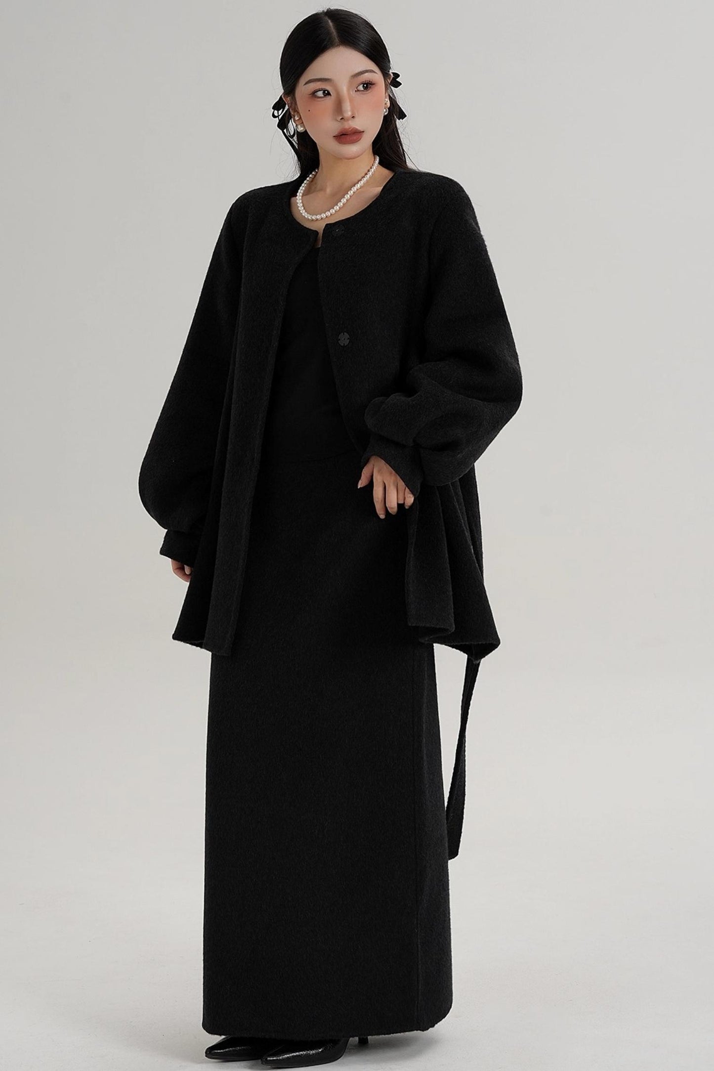 Lantern Sleeve Wool Coat