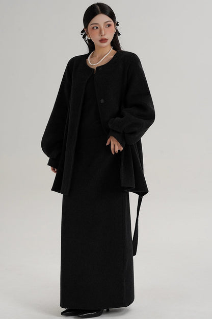 Lantern Sleeve Wool Coat