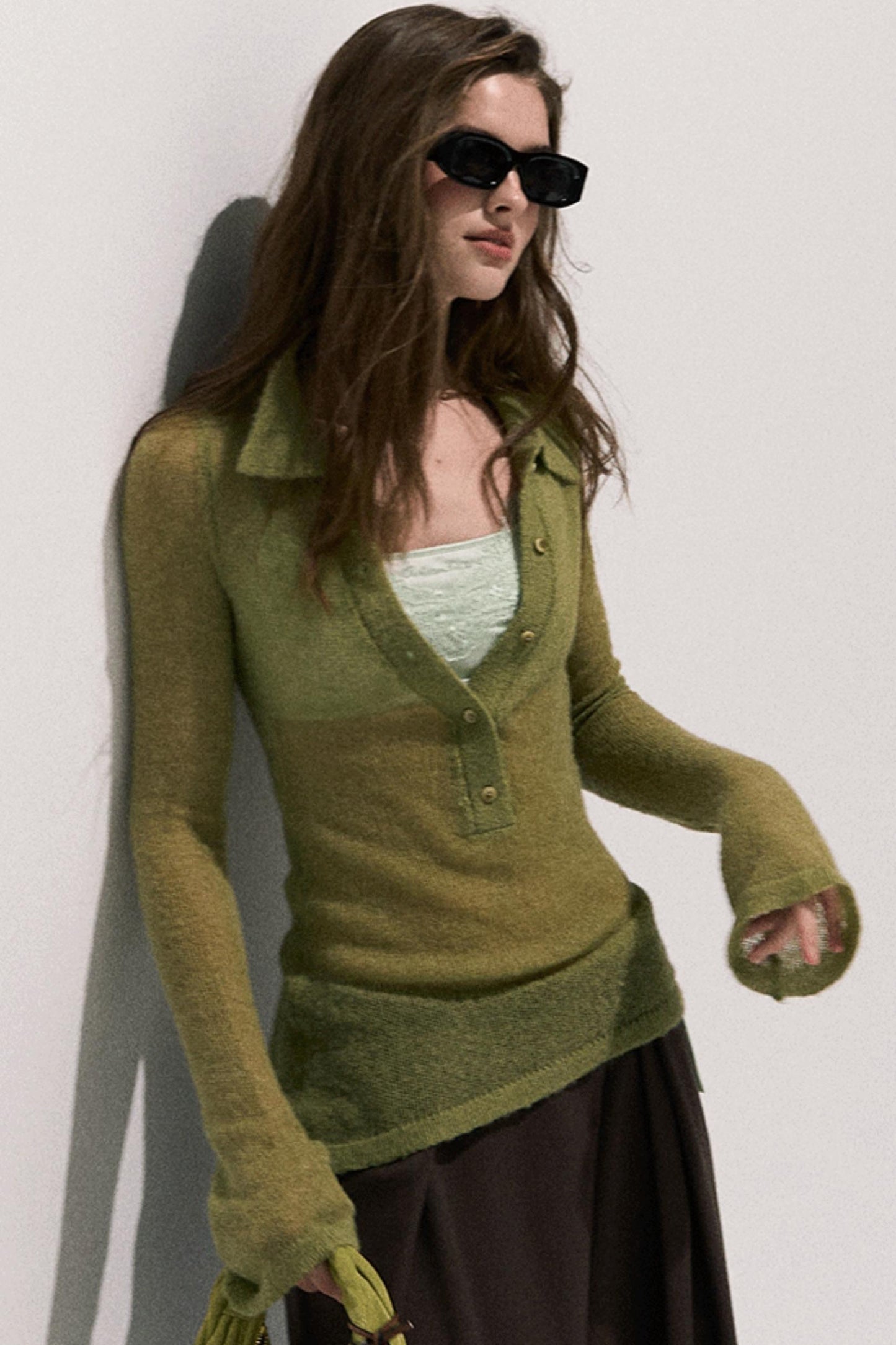 V-Neck Long Sleeve Wool Knit Top