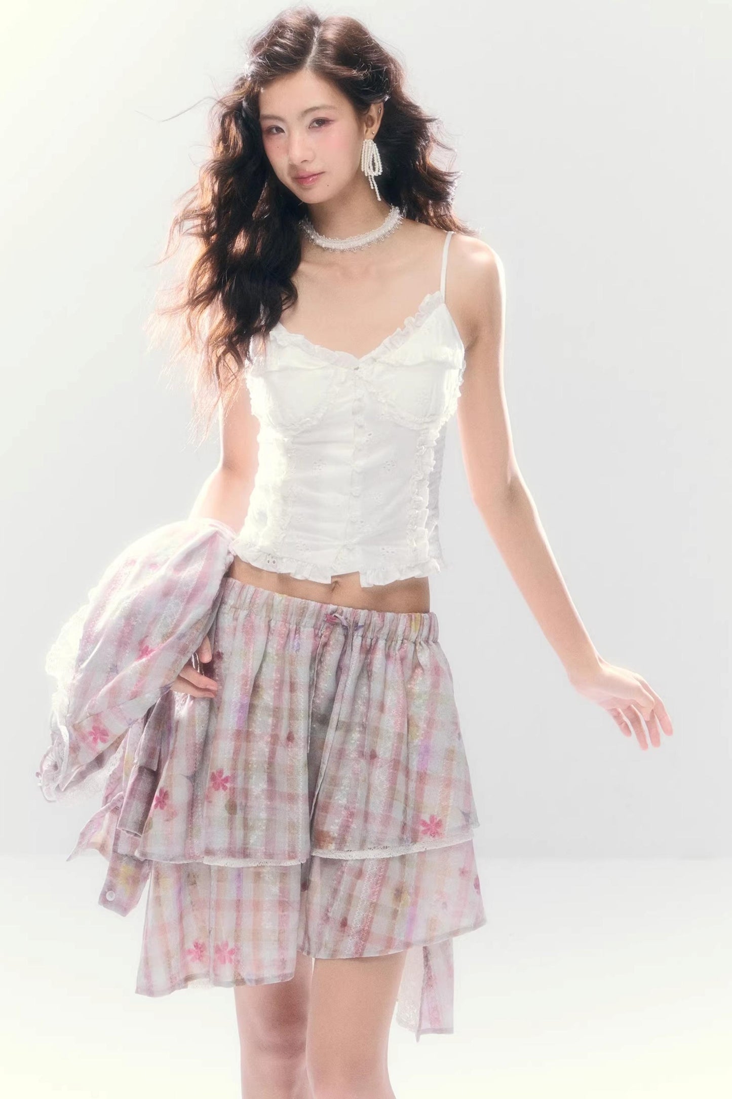 Lace-Tie Cotton Cardigan Matching Set