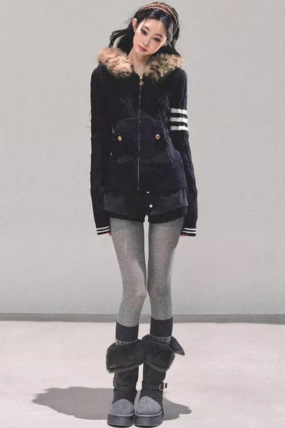 Hooded Cable Knit Sweater