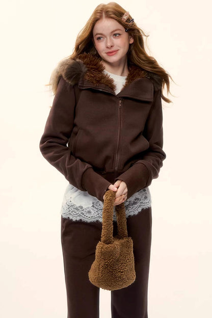 Retro Fleece-Lined Hooded Jacket Set-Up