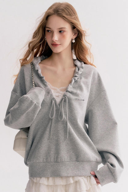 Pleated Hooded Sweatshirt Set-Up