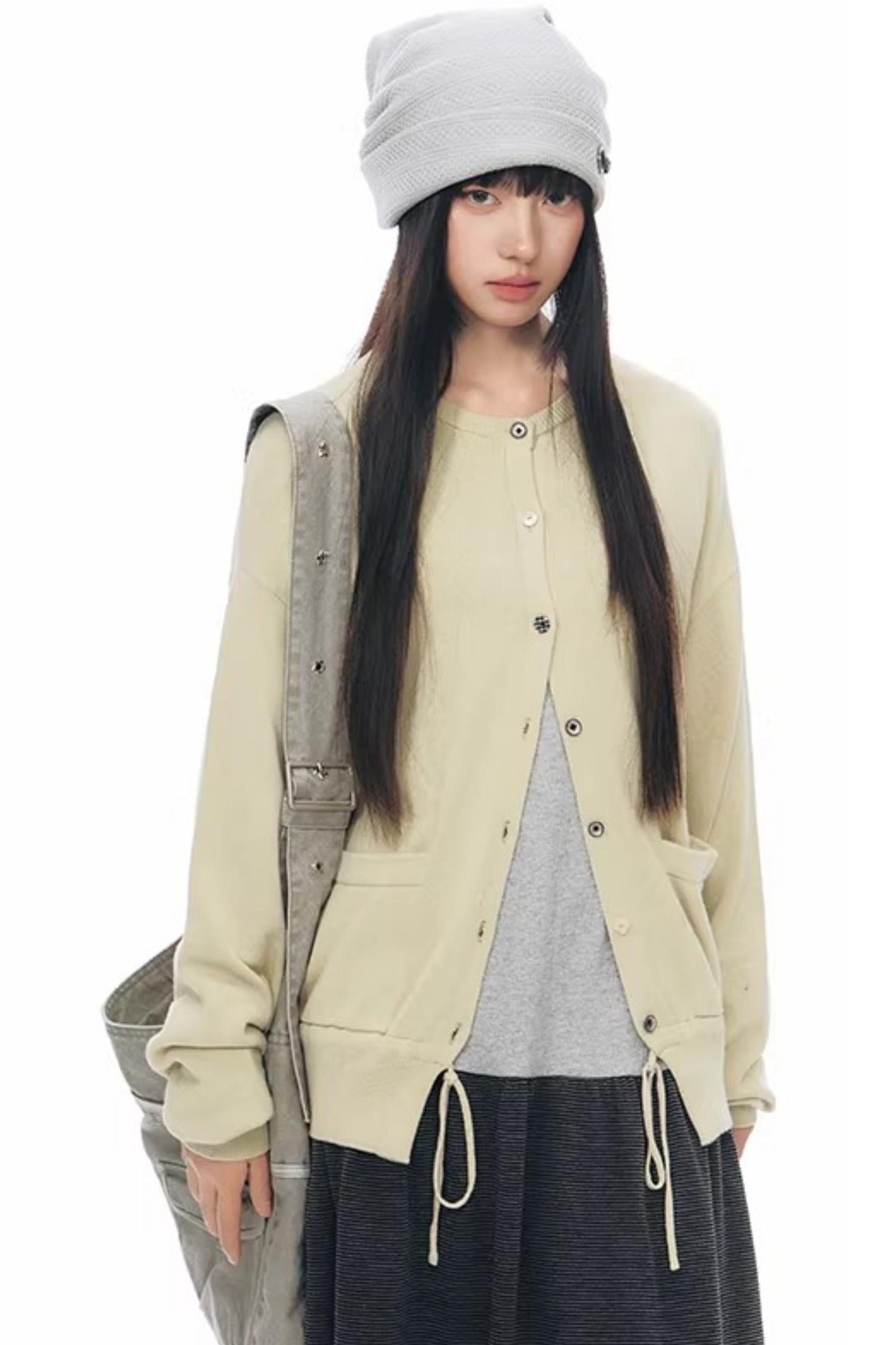 Elastic Knit Button Cardigan