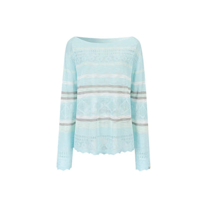 Color-Blocked Striped Knit Blouse