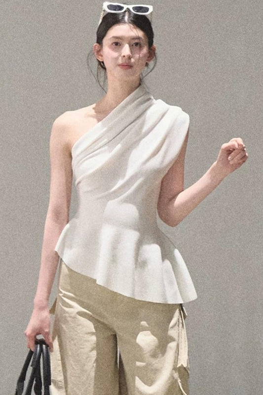 White Asymmetrical Lyocell Top