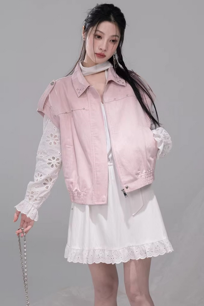 Fog Pink Denim Vest Jacket