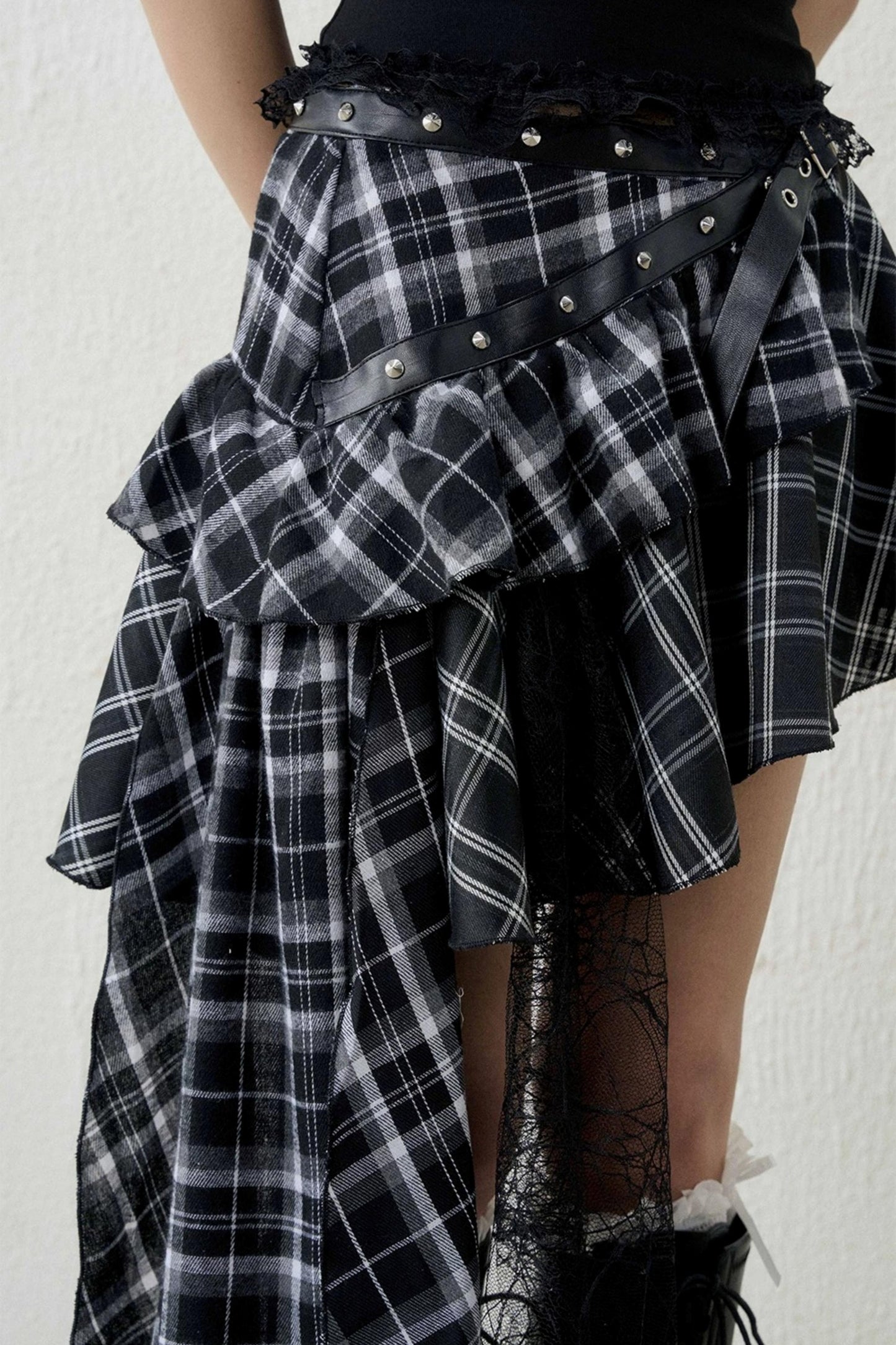 Irregular Hem Plaid Short Skirt