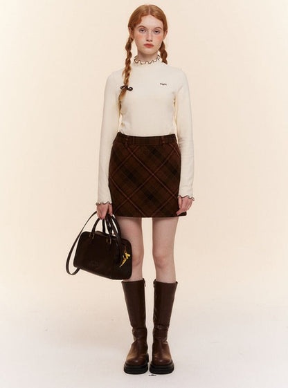 Retro Plaid Tweed A-Line Versatile Tweed Skirt