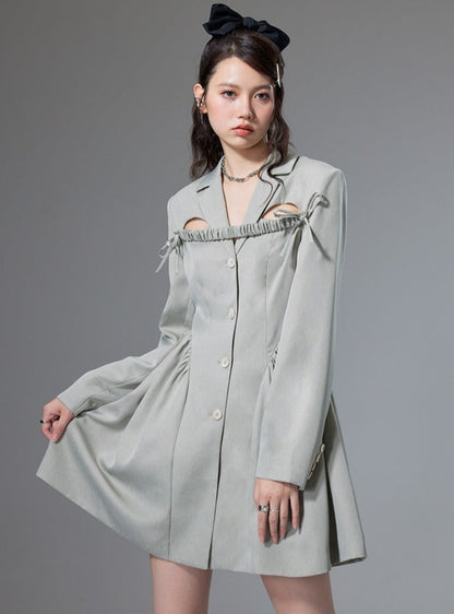 Cut-out Wrinkle Blouse Dress