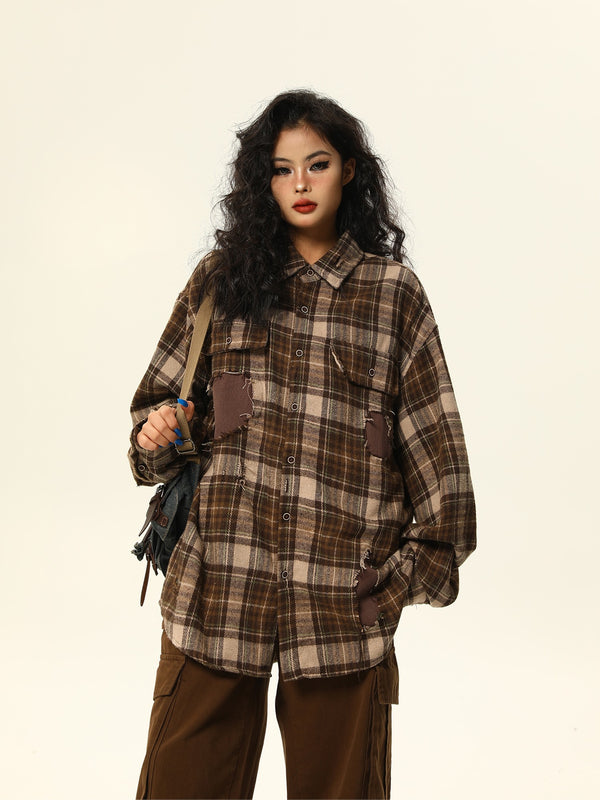 Retro Maillard plaid shirt