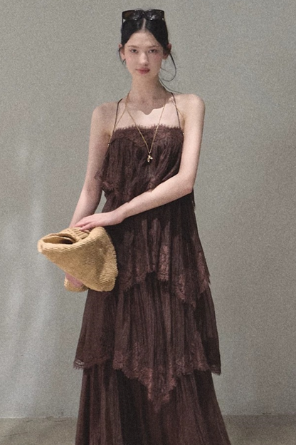 Heartbeat Lace Tiered Dress and Camisole Set