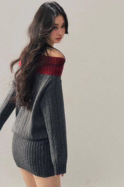Off-Shoulder American Sweater Dress