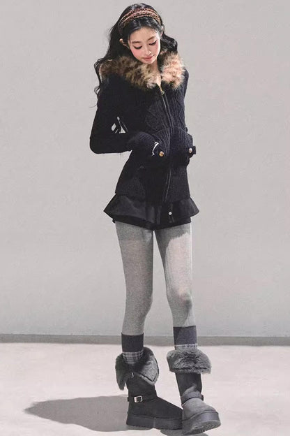 Hooded Cable Knit Sweater