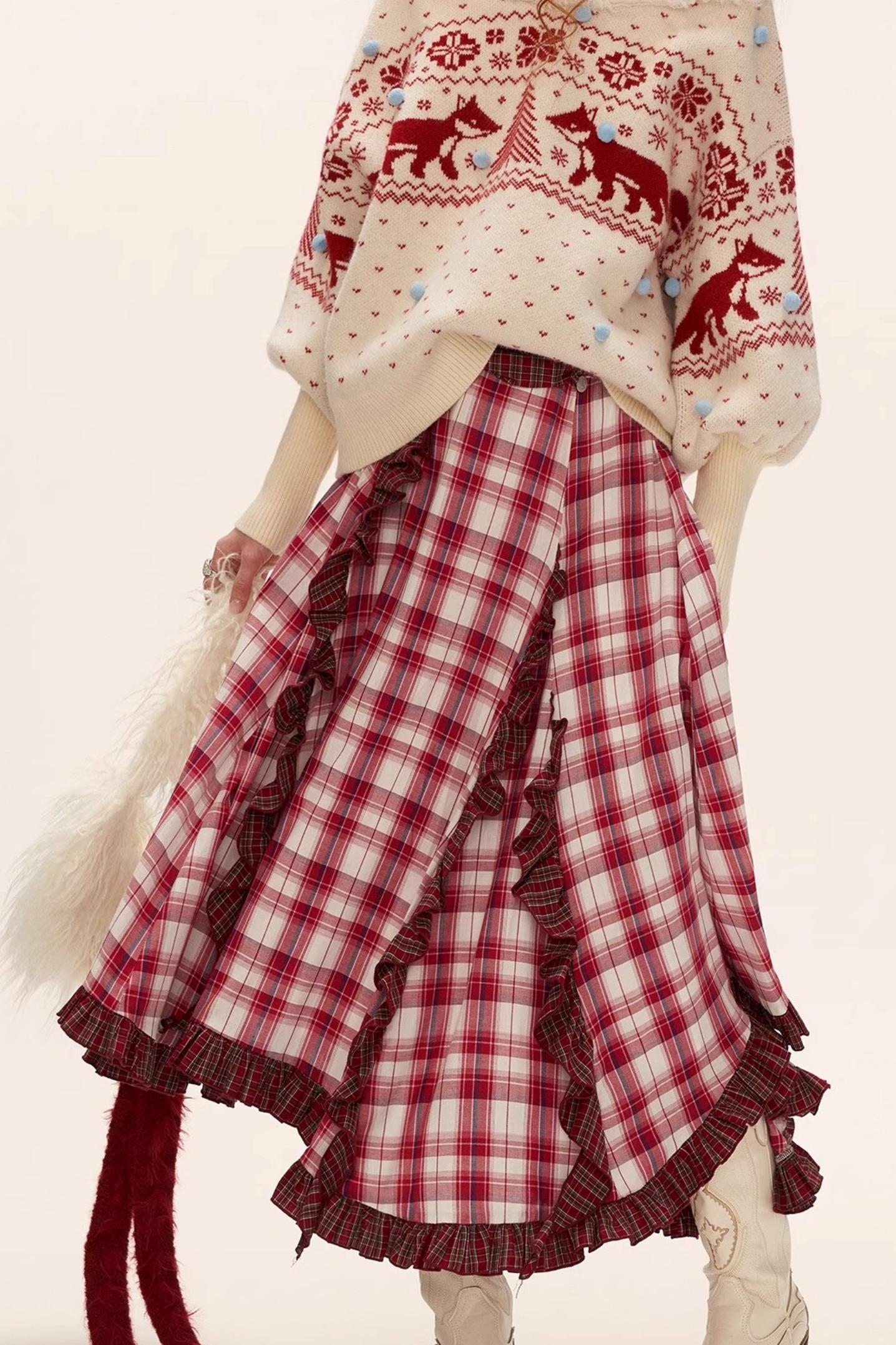 Spliced Plaid Long Skirt